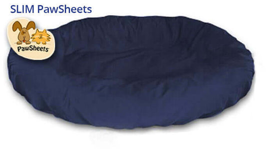 Large Navy PawSheet on Large Round Dog Bed
